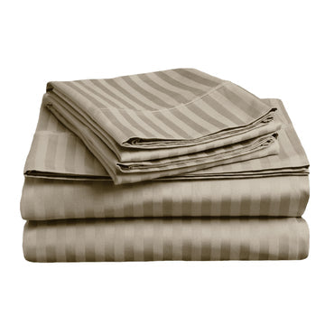 Bed Sheets: soft stripe microfibre sheet set queen taupe