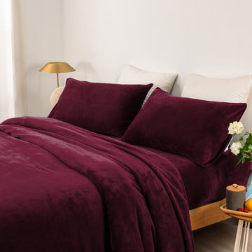 Bed Sheets: thermal microplush sheet set double aubergine
