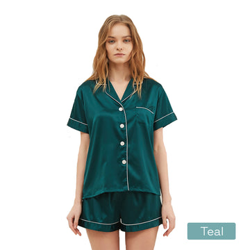 Women's Sleepwear: 2pc satin short women pajamas set large teal