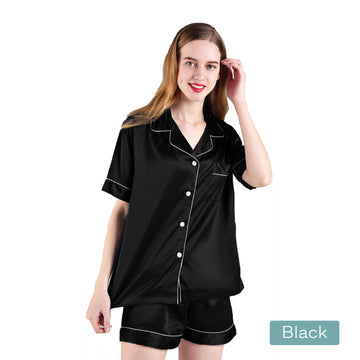 Women's Sleepwear: 2pc satin short women pajamas set small black