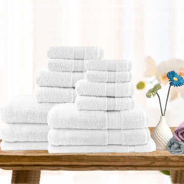 Bath Towels & Robes: 14pc light weight soft cotton bath towel set white