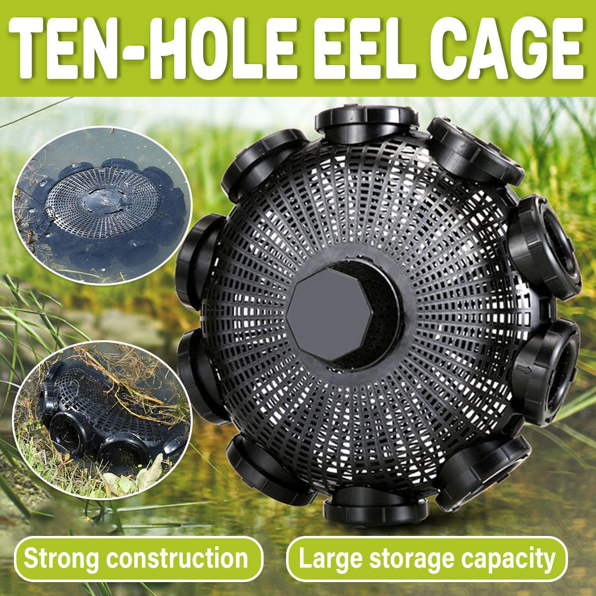Fishing Tackle: 10Hole Eel Fishing Trap Cage Loach Fish Shrimp Net Folding Portable Catch Basket