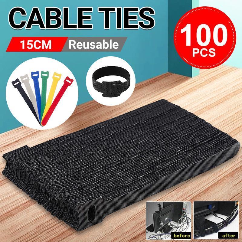 Cable Management: 100PCS Reusable Cable Tie Nylon Hook Loop Strap Cord Ties PC TV Organiser - Colourful-100PCS