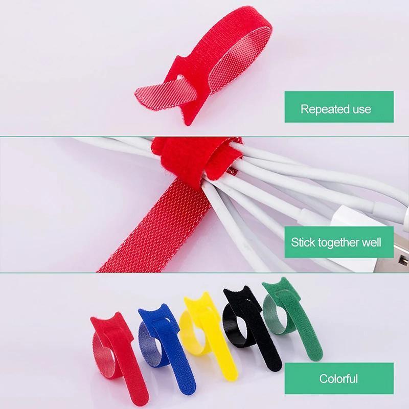 Cable Management: 100PCS Reusable Cable Tie Nylon Hook Loop Strap Cord Ties PC TV Organiser - Colourful-100PCS