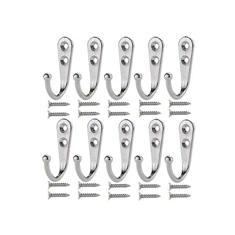 Drying Racks & Hangers: 10Pcs Wall Hooks Heavy Duty Coat Hat Robe Hanger Double Hole Zinc Alloy Vintage - Black