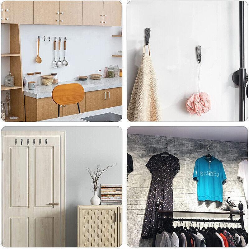 Drying Racks & Hangers: 10Pcs Wall Hooks Heavy Duty Coat Hat Robe Hanger Double Hole Zinc Alloy Vintage - Silver