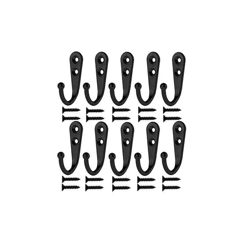 Drying Racks & Hangers: 10Pcs Wall Hooks Heavy Duty Coat Hat Robe Hanger Double Hole Zinc Alloy Vintage - Silver
