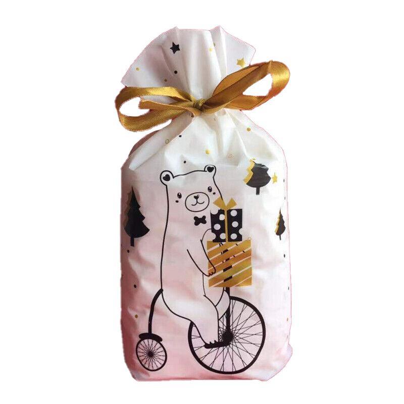 Gift Bags: 10pcs Christmas Candy Bags Gift Treat Drawstring Pouches Biscuit Cookie Packaging - 10Pcs Bag-Bike Bear