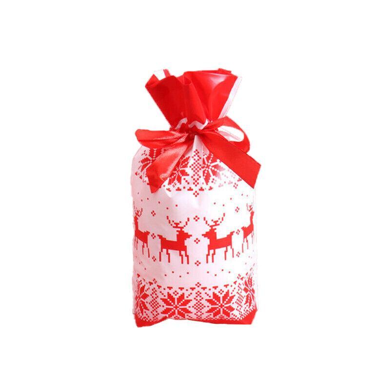 Gift Bags: 10pcs Christmas Candy Bags Gift Treat Drawstring Pouches Biscuit Cookie Packaging - 10Pcs Bag-Merry Christmas