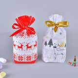 10pcs Christmas Candy Bags Gift Treat Drawstring Pouches Biscuit Cookie Packaging - 10Pcs Bag-Red Tree