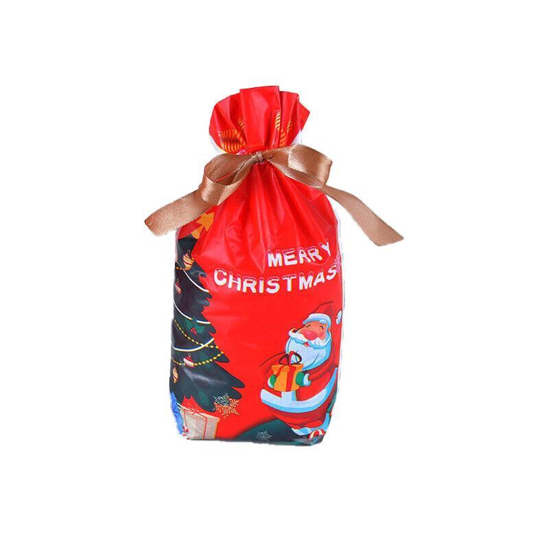 Gift Bags: 10pcs Christmas Candy Bags Gift Treat Drawstring Pouches Biscuit Cookie Packaging - 10Pcs Bag-Red Tree