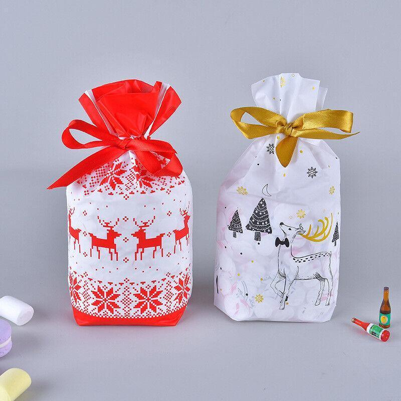 Gift Bags: 10pcs Christmas Candy Bags Gift Treat Drawstring Pouches Biscuit Cookie Packaging - 10Pcs Bag-White House