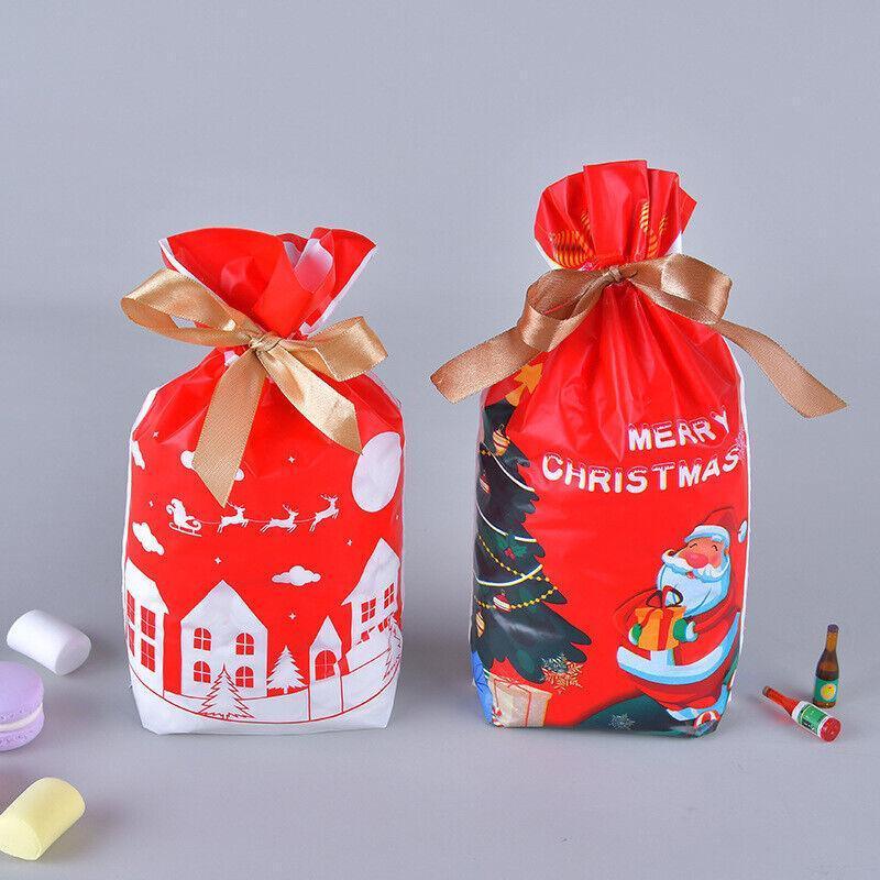 Gift Bags: 10pcs Christmas Candy Bags Gift Treat Drawstring Pouches Biscuit Cookie Packaging - 10Pcs Bag-White House