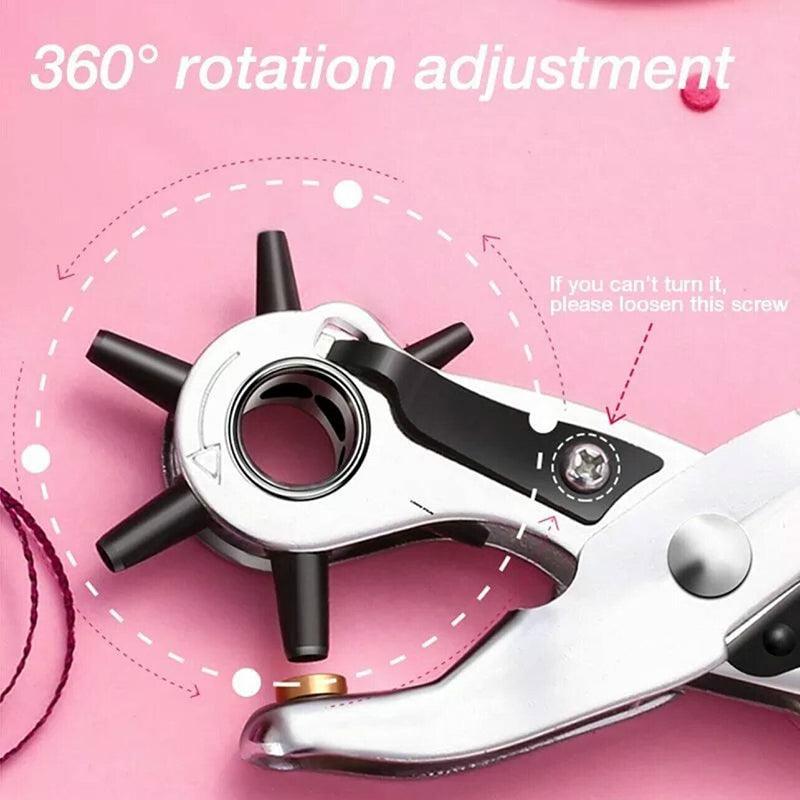Hand Tools: Rotating Leather Hole Punch Plier 2-4.5mm 6 Size for Belt Strap Card Craft