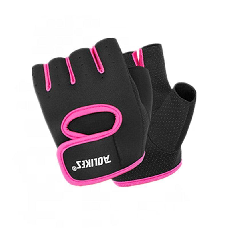 Weightlifting Gloves & Hand Supports: M Size Sports Gloves Weight Lifting Exercise Training Workout Bike Riding Men Women - Black+Pink