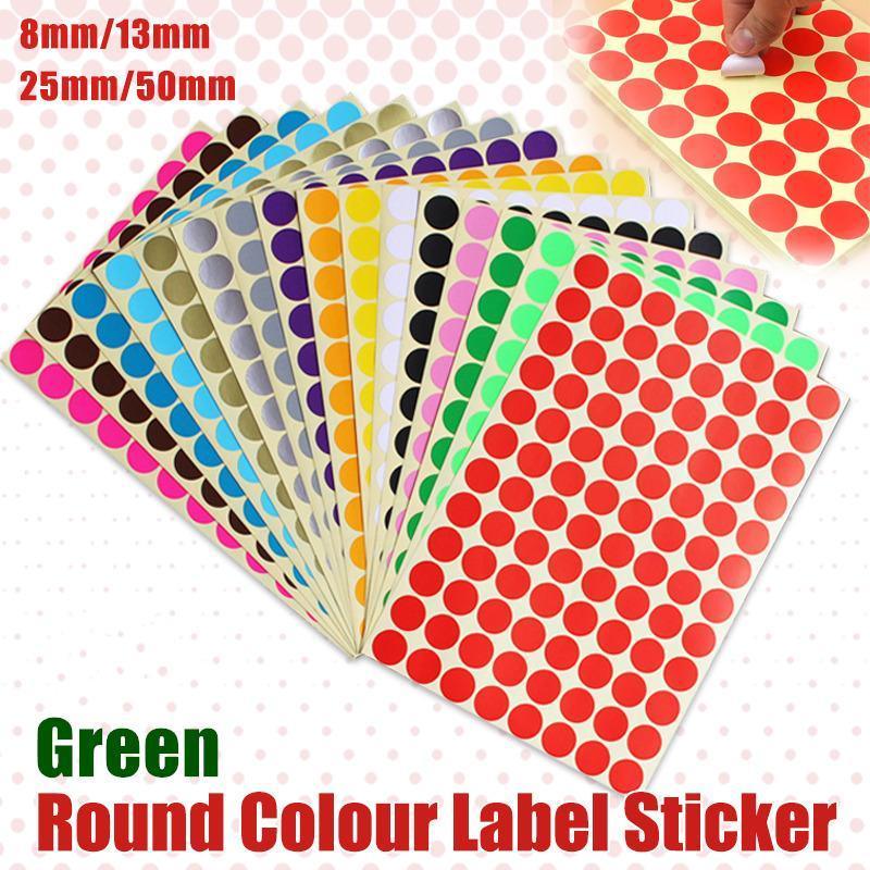 Labels: 8/13/25/50mm Colour Sticker Dots Adhesive Round Labels Circular Scrapbooking Green - 13mm 132 Dots - 1 Sheet
