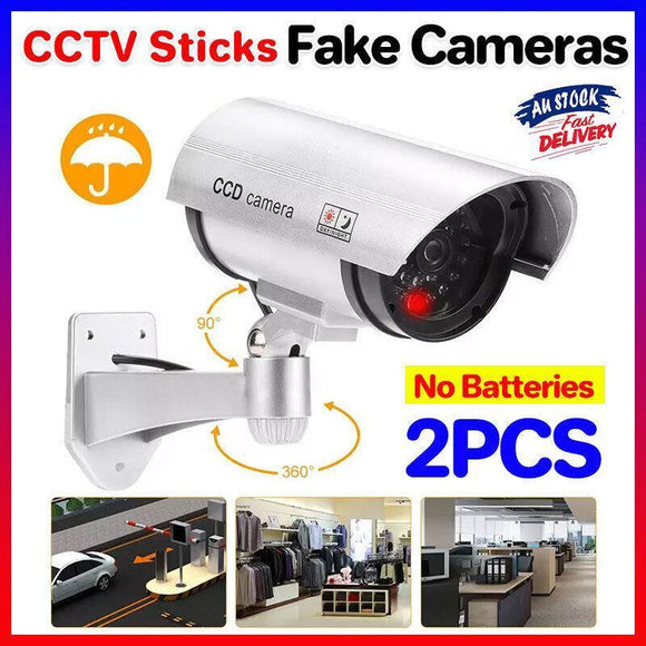 2pcs Dummy Security Camera with Flashing LED Outdoor Fake CCTV Surveillance Decoy