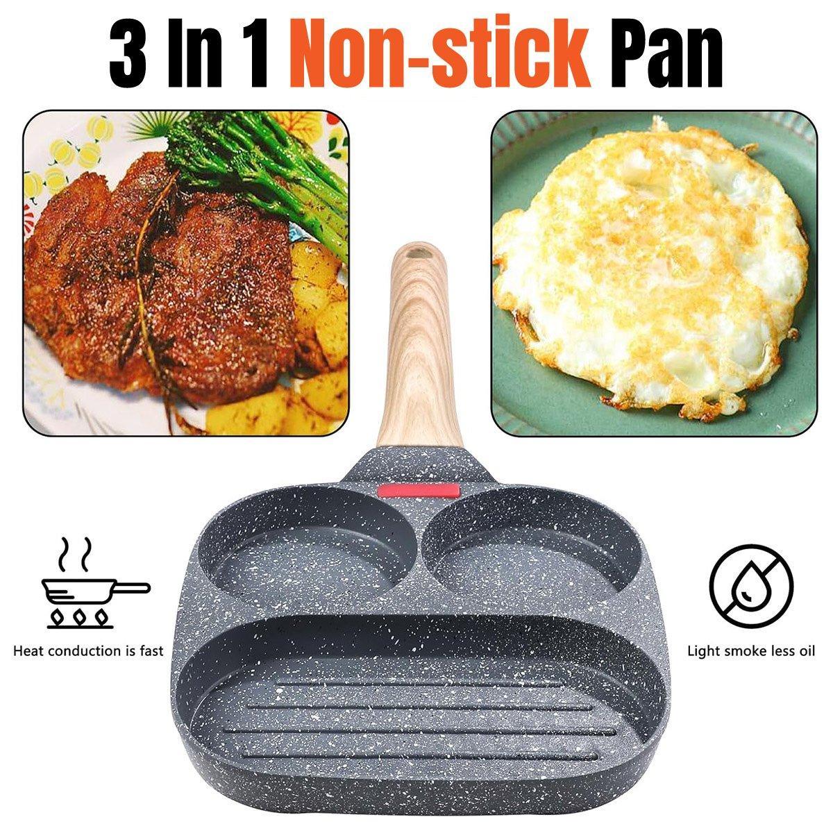 Skillets & Frying Pans: Nonstick Three in One Egg Frying Pan Skillet Breakfast Cooker for Kitchen Use