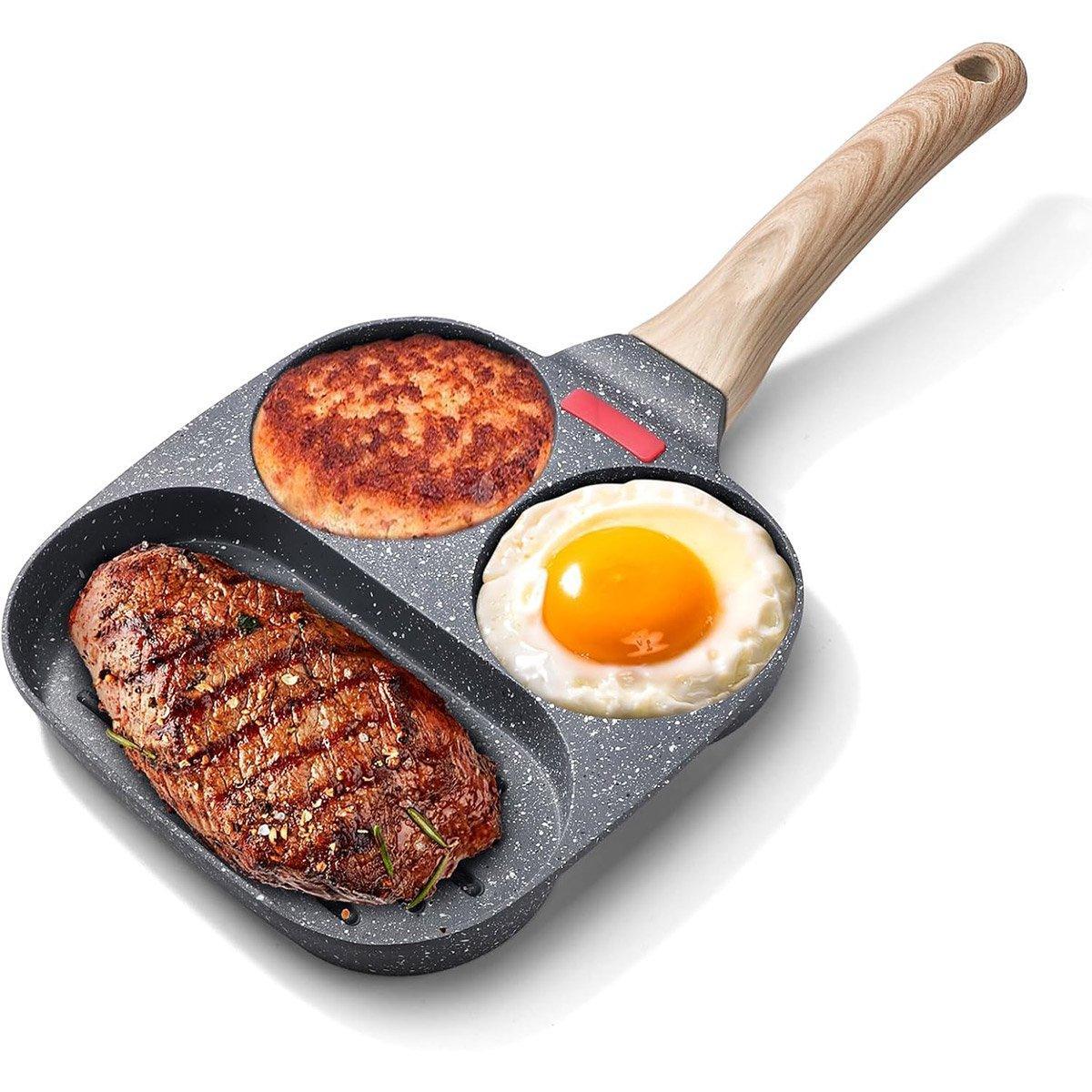 Skillets & Frying Pans: Nonstick Three in One Egg Frying Pan Skillet Breakfast Cooker for Kitchen Use
