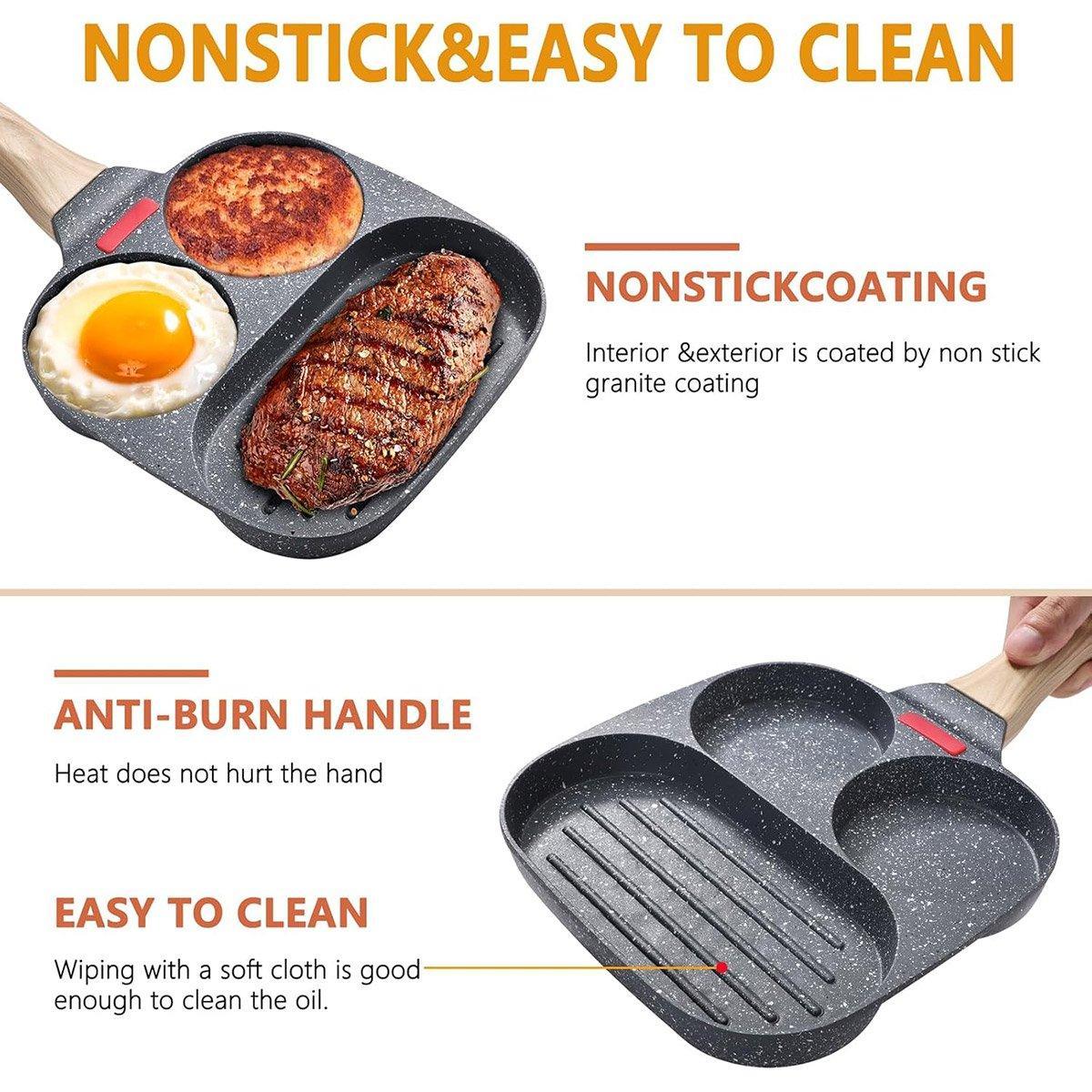Skillets & Frying Pans: Nonstick Three in One Egg Frying Pan Skillet Breakfast Cooker for Kitchen Use