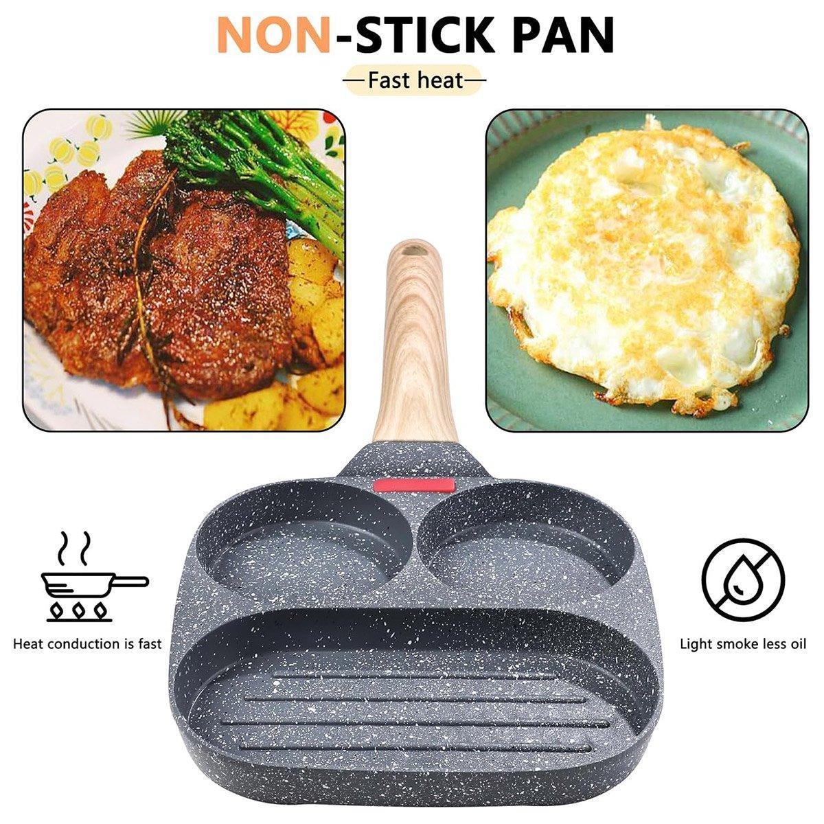 Skillets & Frying Pans: Nonstick Three in One Egg Frying Pan Skillet Breakfast Cooker for Kitchen Use