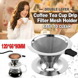 Coffee Machines & Accessories: Coffee Tea Cup Drip Filter Mesh Holder Reusable Stainless Steel Pour Over Funnel