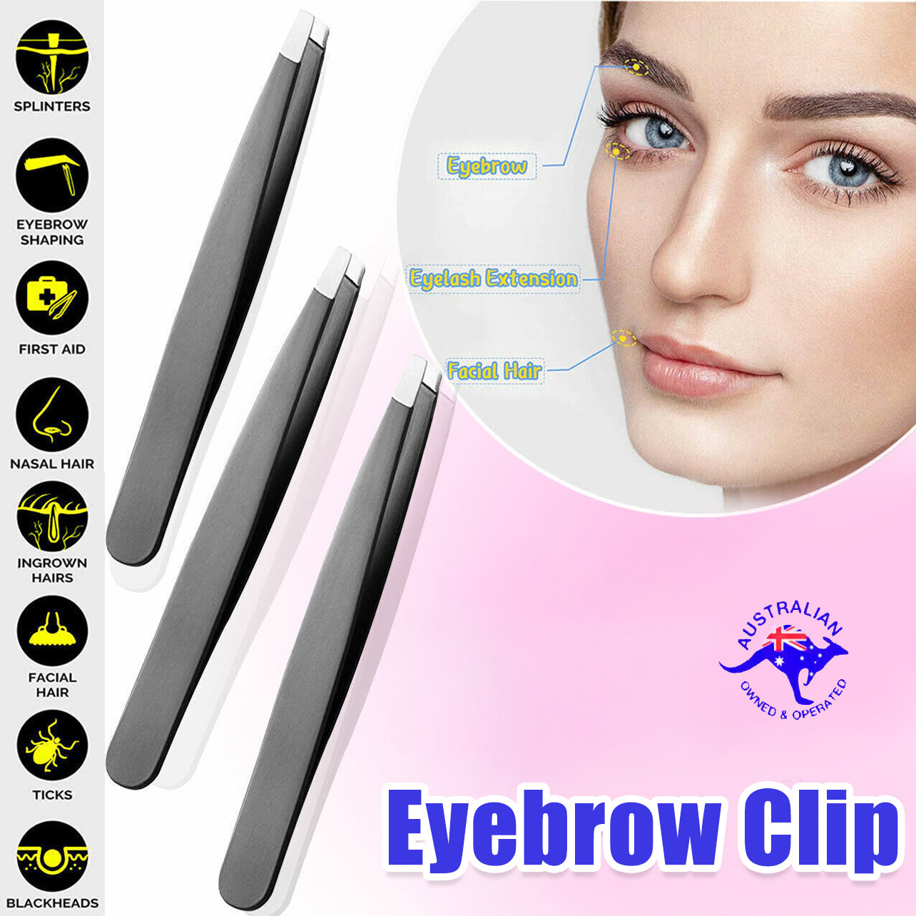 Hair Removal: 3PCS Stainless Steel Slanted Tip Eyebrow  Set for Facial Hair and Beauty Care