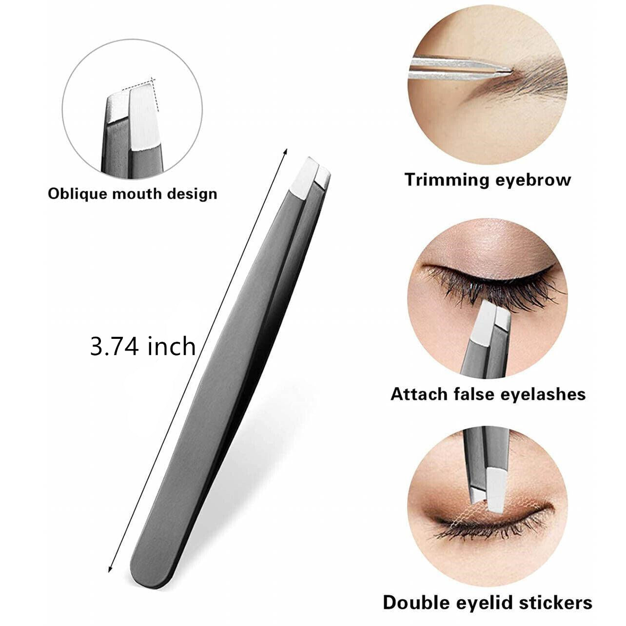 Hair Removal: 3PCS Stainless Steel Slanted Tip Eyebrow  Set for Facial Hair and Beauty Care