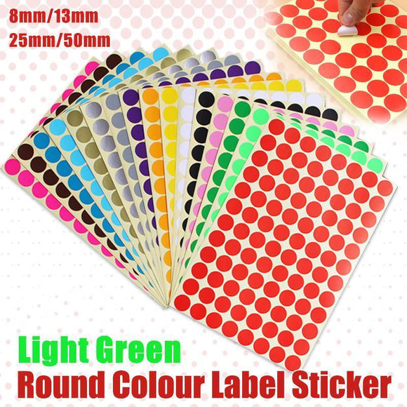 8/13/25/50mm Sticker Dots Adhesive Round Labels Circular Scrapbooking Light Green - 13mm 132 Dots - 5 Sheets