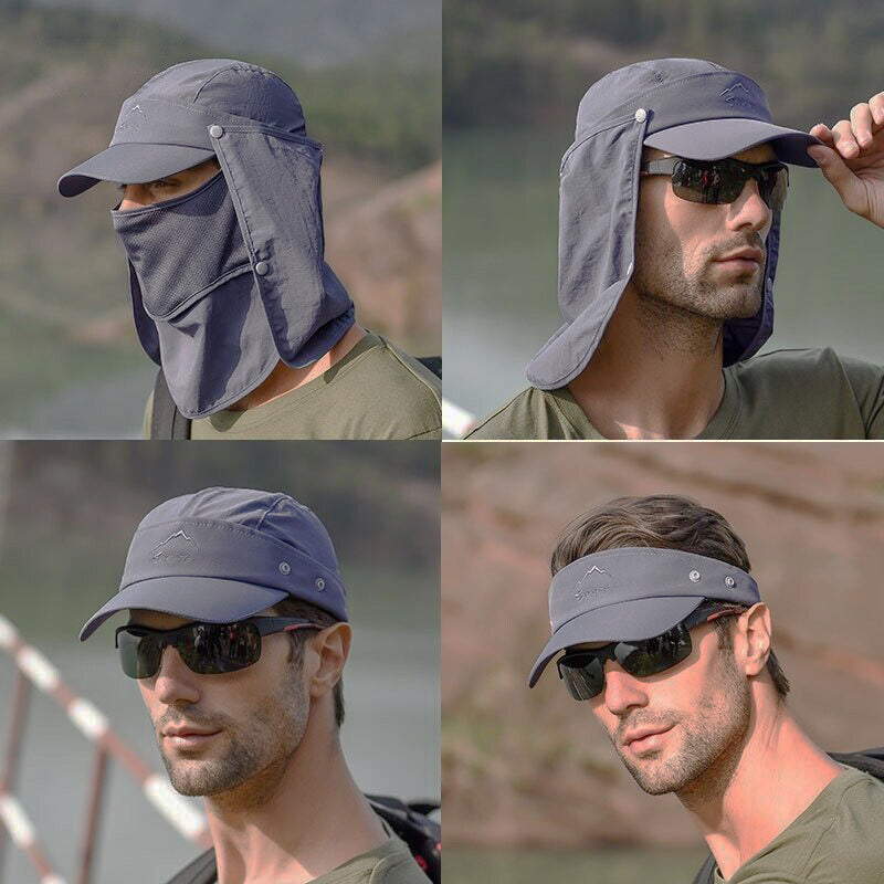 Women's Sleepwear: Unisex Face Neck Flap Hat Wide Brim Cap Hiking Fishing Sun Protection Outdoor - Dark Grey