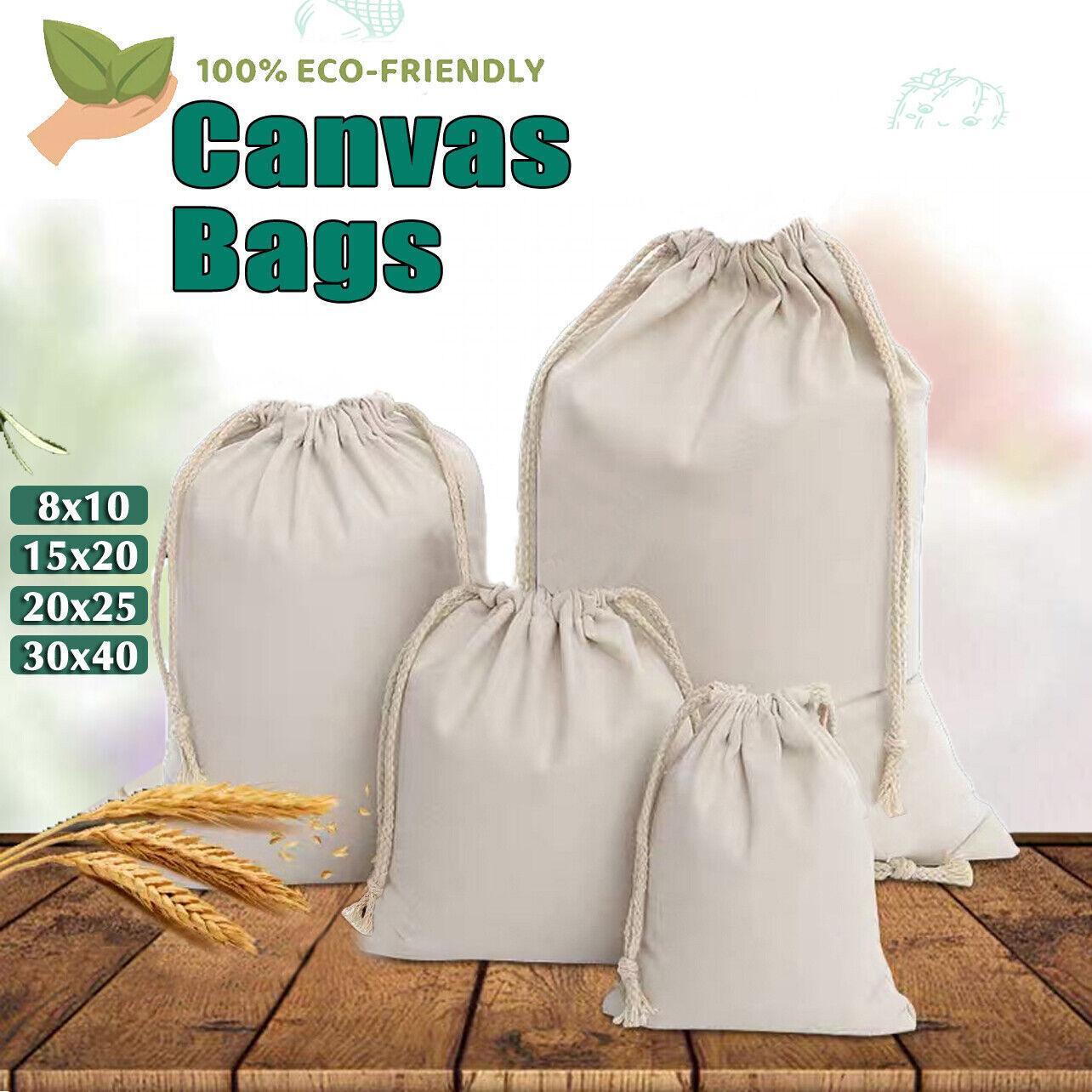 Clothing & Wardrobe Storage: 10X Canvas Cotton Drawstring Bags Linen Calico Tote Gift Storage Pouches - 8x10cm