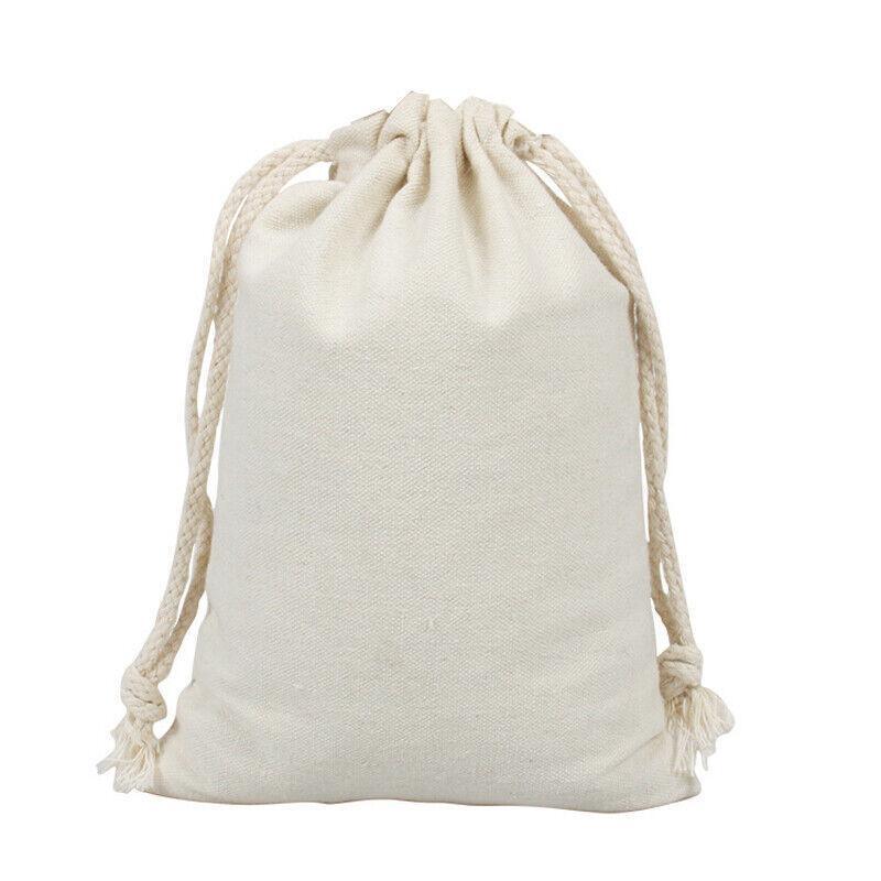 Clothing & Wardrobe Storage: 10X Canvas Cotton Drawstring Bags Linen Calico Tote Gift Storage Pouches - 8x10cm