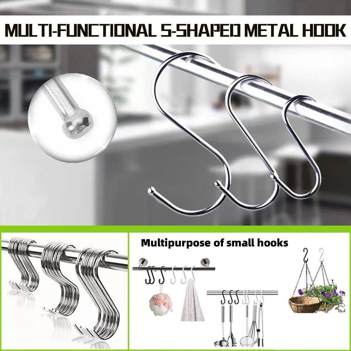 Drying Racks & Hangers: 8cm Stainless Steel S Shape Hooks Kitchen Hanger Rack Clothes Hanging Plant Holders - 20PCS