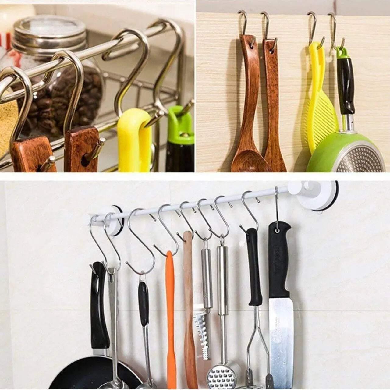 Drying Racks & Hangers: 8cm Stainless Steel S Shape Hooks Kitchen Hanger Rack Clothes Hanging Plant Holders - 20PCS
