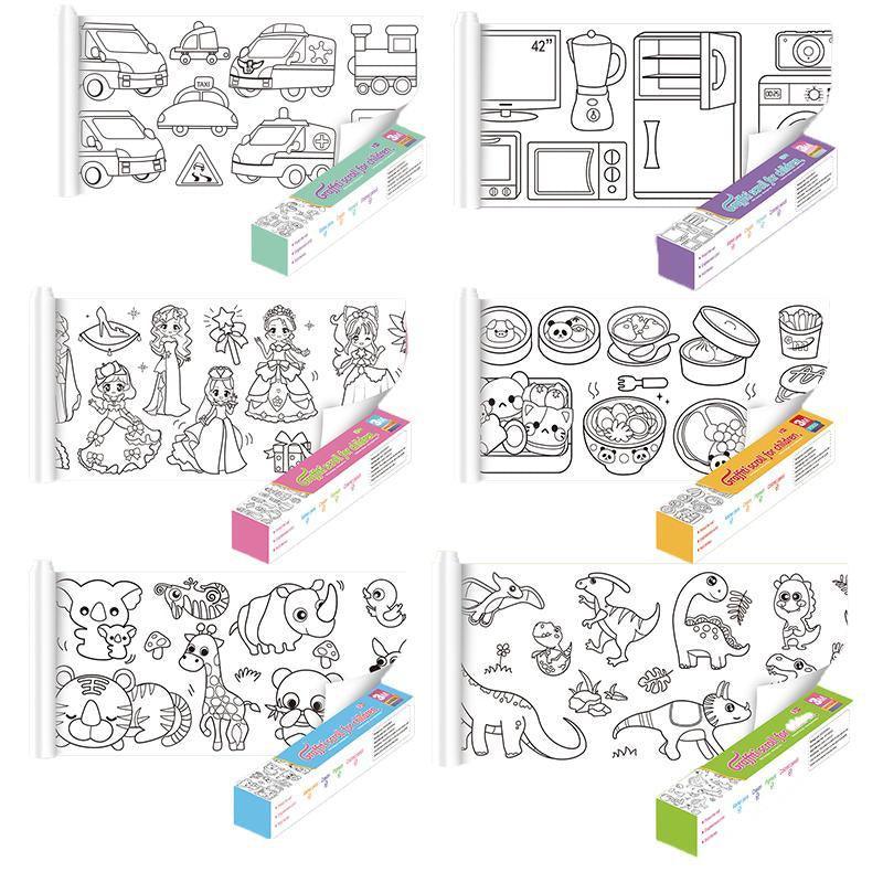 Arts & Crafts: 3M DIY Colouring Paper Roll with 12 Colour Pencils Cartoon Doodle Set - Lovely princess(With 12PCS Colored Pencils)