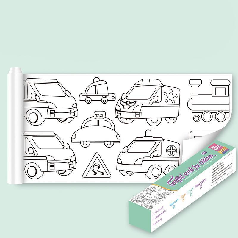 Arts & Crafts: 3M DIY Colouring Paper Roll with 12 Colour Pencils Cartoon Doodle Set - Daily necessities(With 12PCS Colored Pencils)
