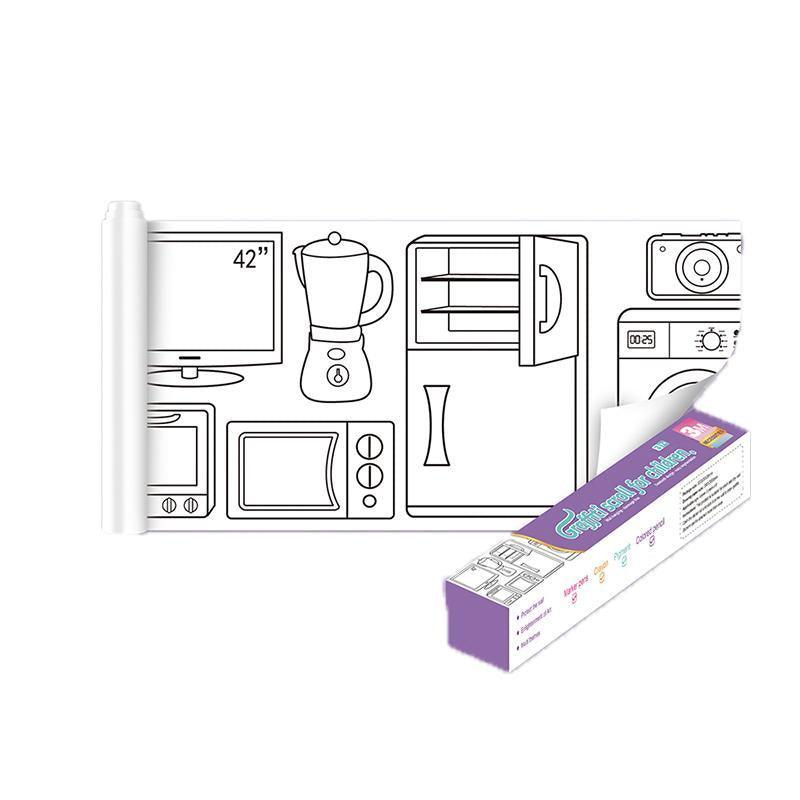 Arts & Crafts: 3M DIY Colouring Paper Roll with 12 Colour Pencils Cartoon Doodle Set - Daily necessities(With 12PCS Colored Pencils)