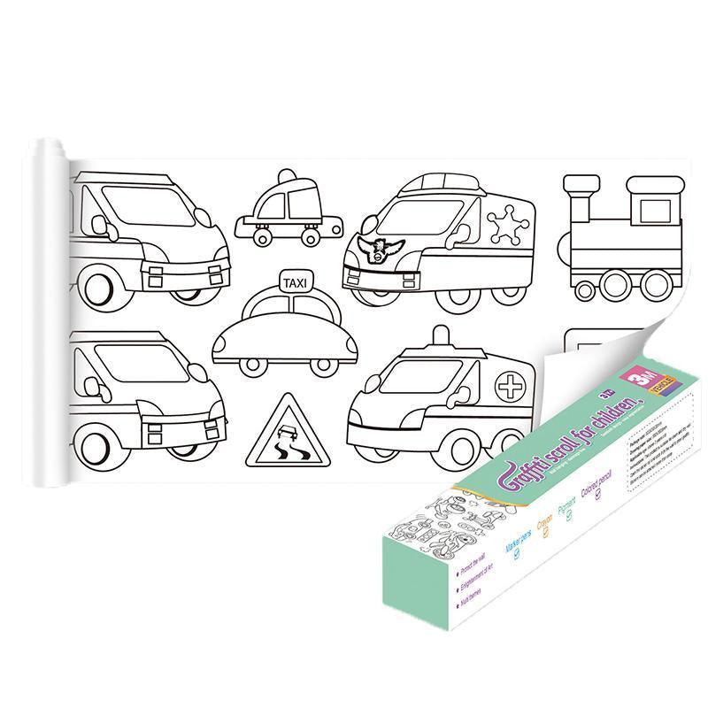 Arts & Crafts: 3M DIY Colouring Paper Roll with 12 Colour Pencils Cartoon Doodle Set - Animal world (With 12PCS Colored Pencils)