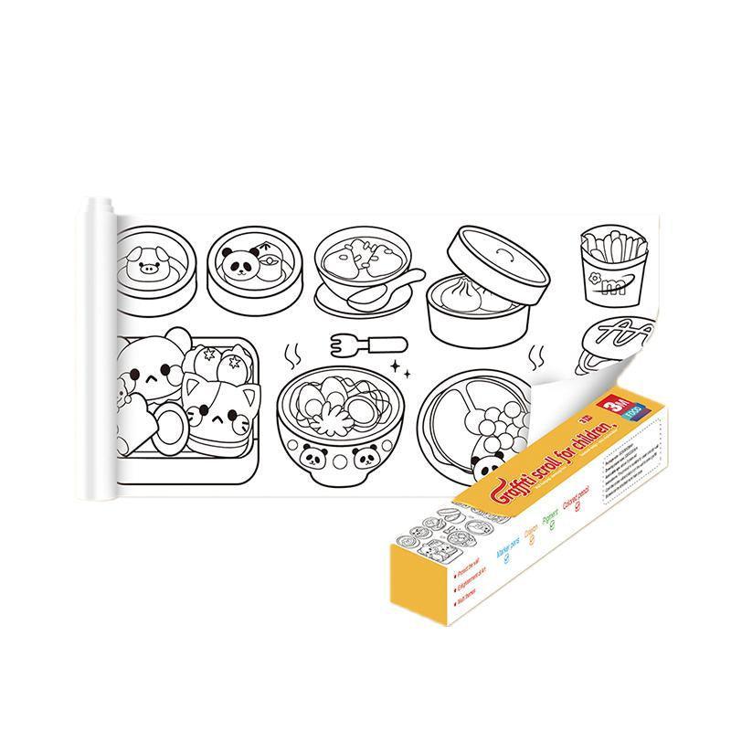 Arts & Crafts: 3M DIY Colouring Paper Roll with 12 Colour Pencils Cartoon Doodle Set - Animal world (With 12PCS Colored Pencils)