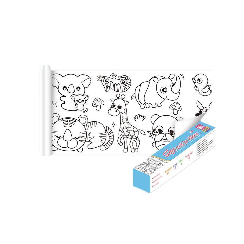 Arts & Crafts: 3M DIY Colouring Paper Roll with 12 Colour Pencils Cartoon Doodle Set - Transportation (With 12PCS Colored Pencils