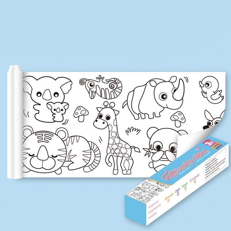 Arts & Crafts: 3M DIY Colouring Paper Roll with 12 Colour Pencils Cartoon Doodle Set - Dinosaur Land(With 12PCS Colored Pencils