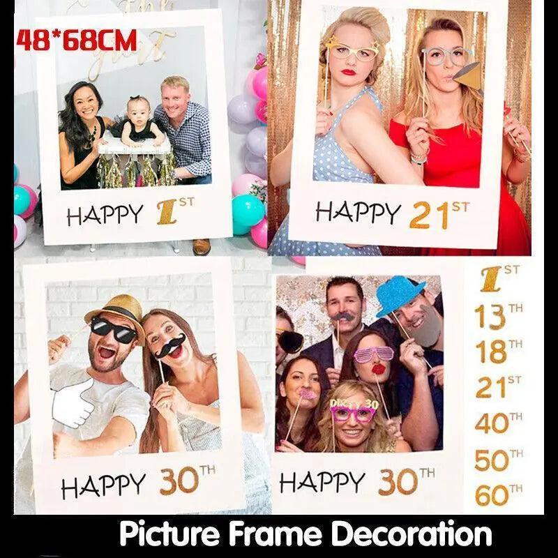 Activity Games: 1Th 18Th-60Th Photo Booth Props Picture Frame Wedding Birthday Party Decoration - Happy 30TH
