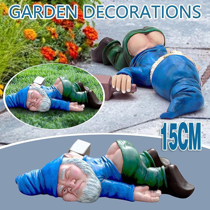 Garden Ornaments: Funny Drunk Dwarf Garden Gnome Decor Yard Patio Ornament Rude Passed Out Statue