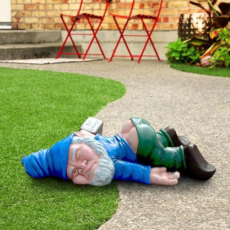 Garden Ornaments: Funny Drunk Dwarf Garden Gnome Decor Yard Patio Ornament Rude Passed Out Statue