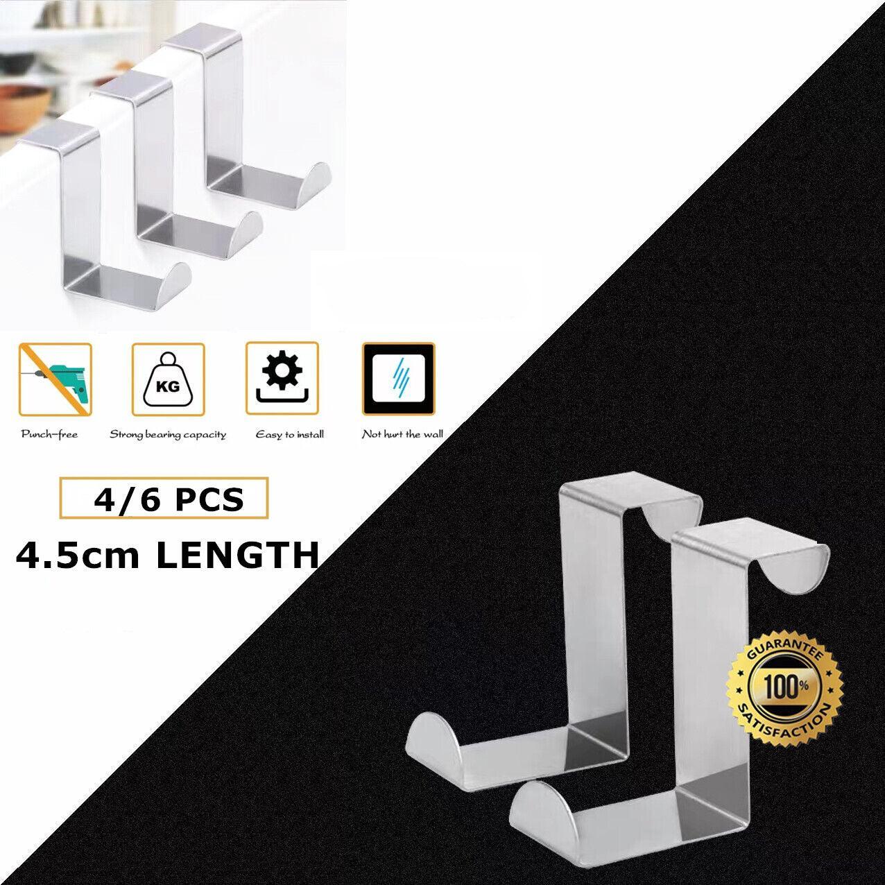 Bathroom Cabinets, Cupboards & Storage: 4X/6X Over Door Hooks Hanger Holder Stainless Steel Cabinet Organizer Clothes 4.5cm - 6 PCS