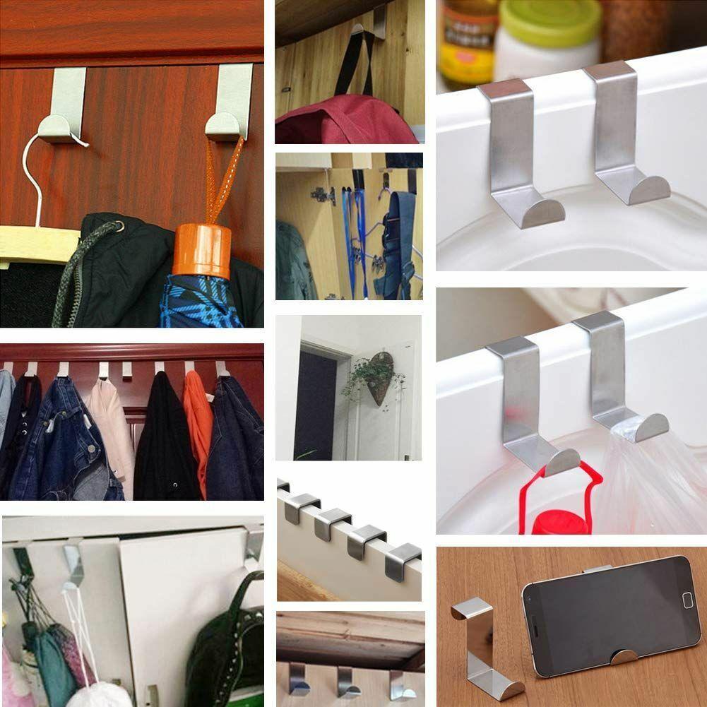 Bathroom Cabinets, Cupboards & Storage: 4X/6X Over Door Hooks Hanger Holder Stainless Steel Cabinet Organizer Clothes 4.5cm - 6 PCS