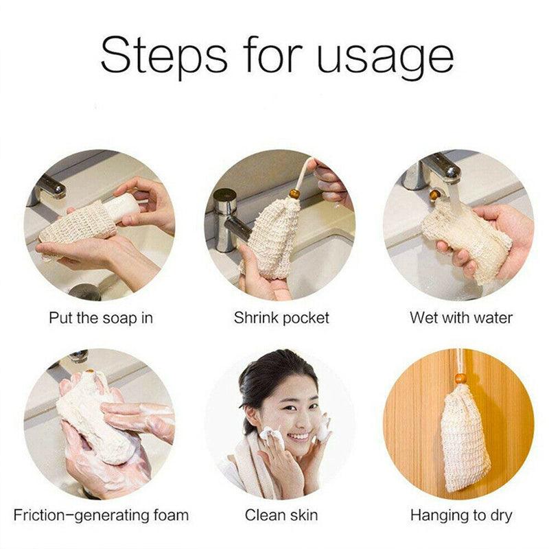 Bath Additives: Flax Soap Saver Bag with Foaming Mesh and Drawstring for Exfoliating - 1PC