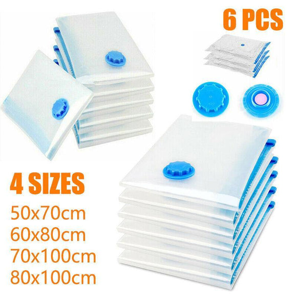 6PCS Vacuum Storage Bags Clothes Space Saver Organiser Seal Bags 4 Sizes - 50x70CM-6PCS