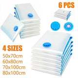 6PCS Vacuum Storage Bags Clothes Space Saver Organiser Seal Bags 4 Sizes - 60x80CM-6PCS