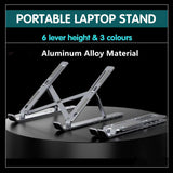Adjustable Laptop Stand Portable Aluminum Alloy Desktop Holder for 11 to 17.3 Inch - Sliver